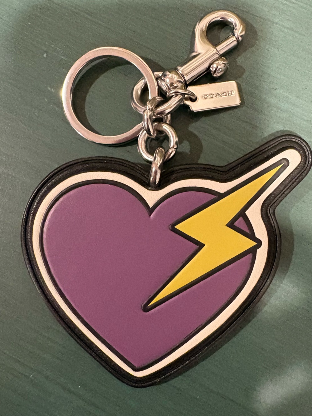 Coach Purple Heart Lightning Bolt Key Fob/Bag Charm